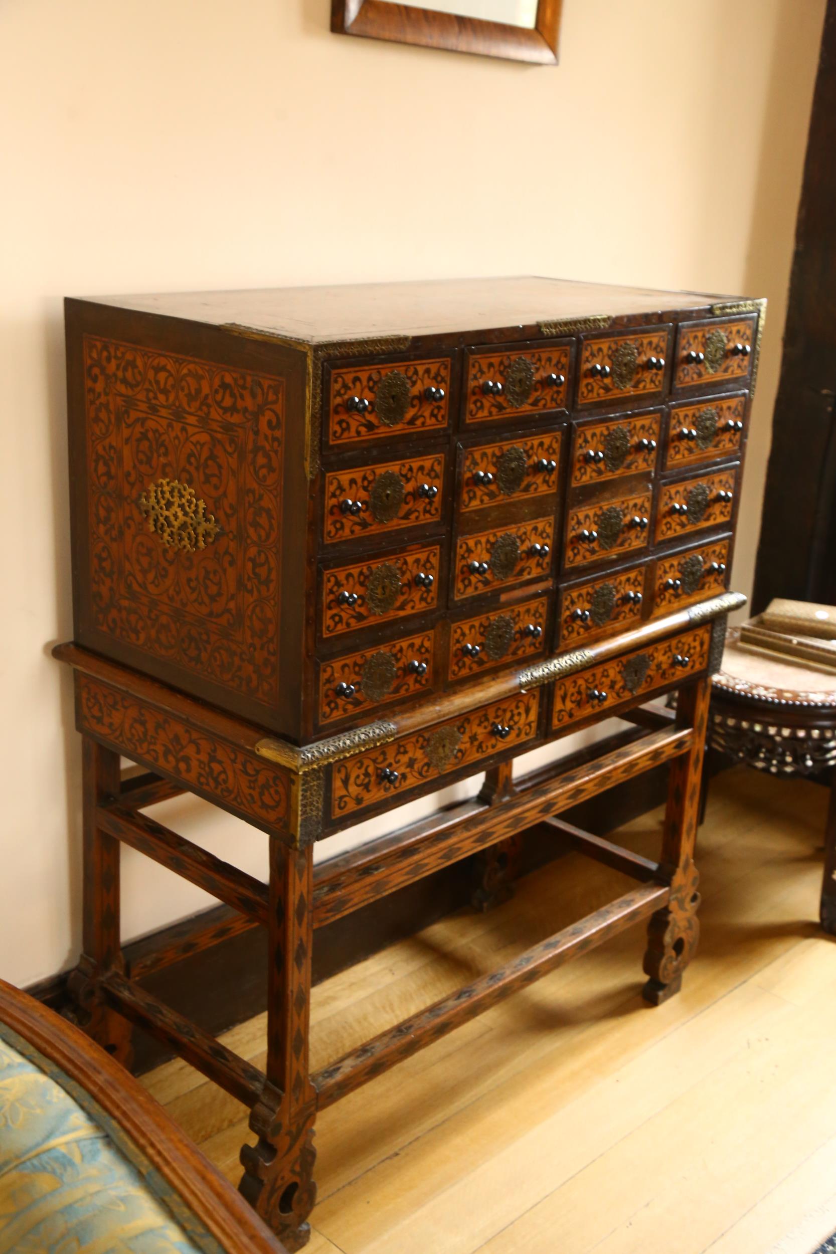 An Indo-Portuguese cabinet on stand (Contador), late 17th century, possibly Old Goa, brass-bound - Image 5 of 19