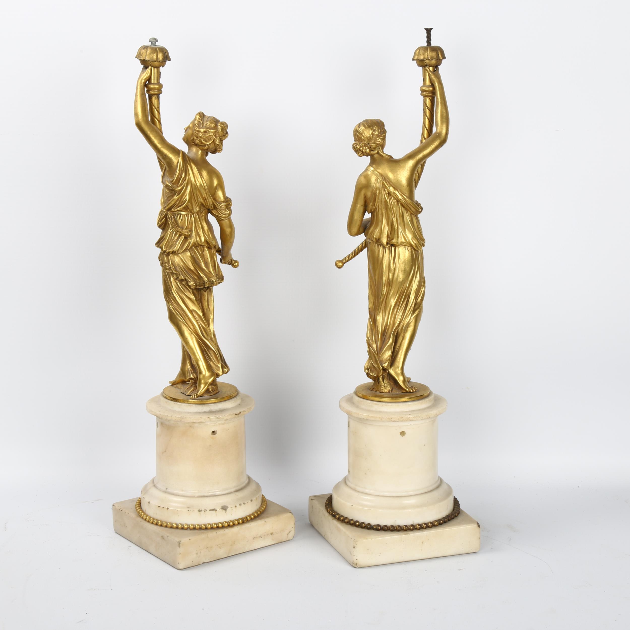 A pair of 19th century Renaissance style gilt-bronze figural table centres, modelled as Classical - Image 5 of 7