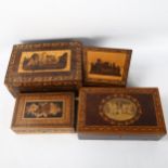 4 x 19th century Tunbridge Ware boxes, including small stationery box depicting Eridge Castle, width