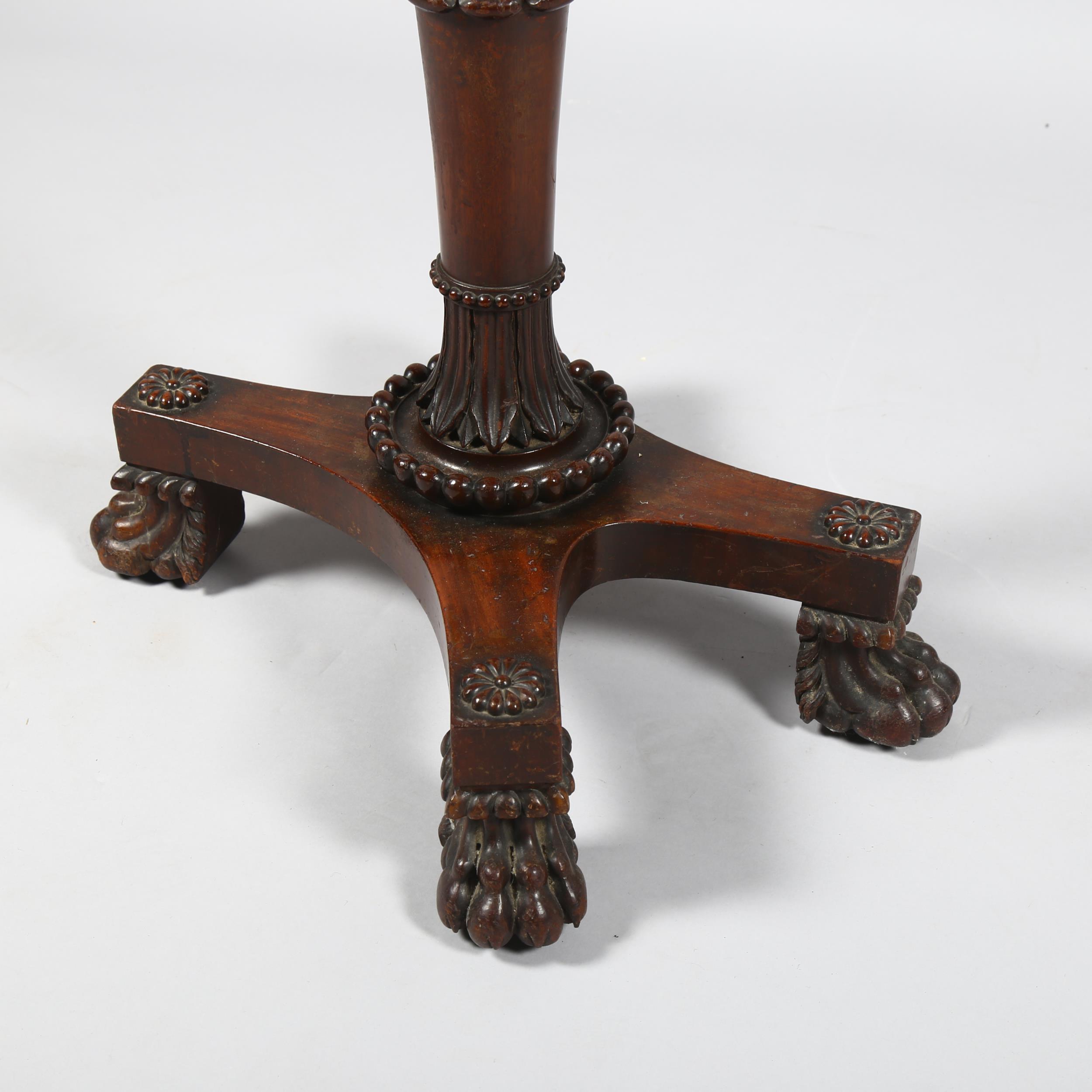 A William IV mahogany teapoy, on carved tulip centre column and lion paw feet, 47cm x 35cm, height - Image 5 of 6