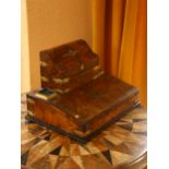 A Victorian burr-walnut desk stand, with hinged stationery compartment above, and gilt-brass