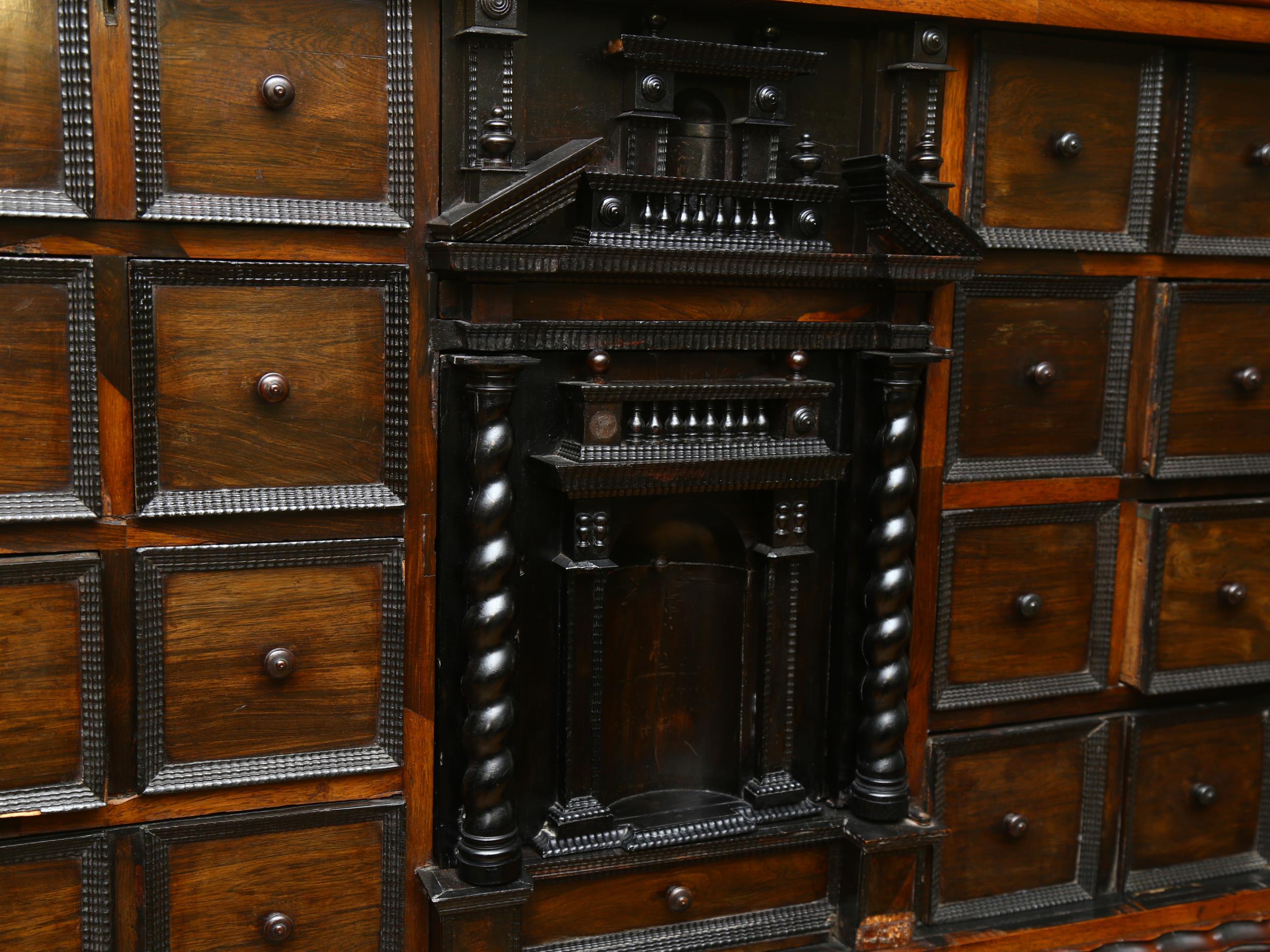 An 18th century Continental rosewood cabinet on stand, possibly Spanish or Portuguese, the central - Image 3 of 7