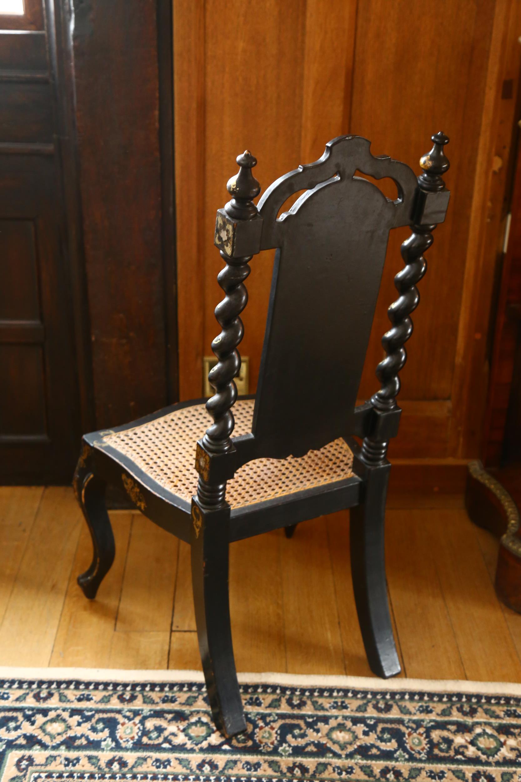 A Victorian papier mache ebonised and mother-of-pearl inlaid slipper side chair, with hand painted - Image 2 of 7