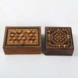 A 19th century Tunbridge Ware box with cube parquetry decorated hinged lid, 8.5cm x 6cm x 3cm, and a
