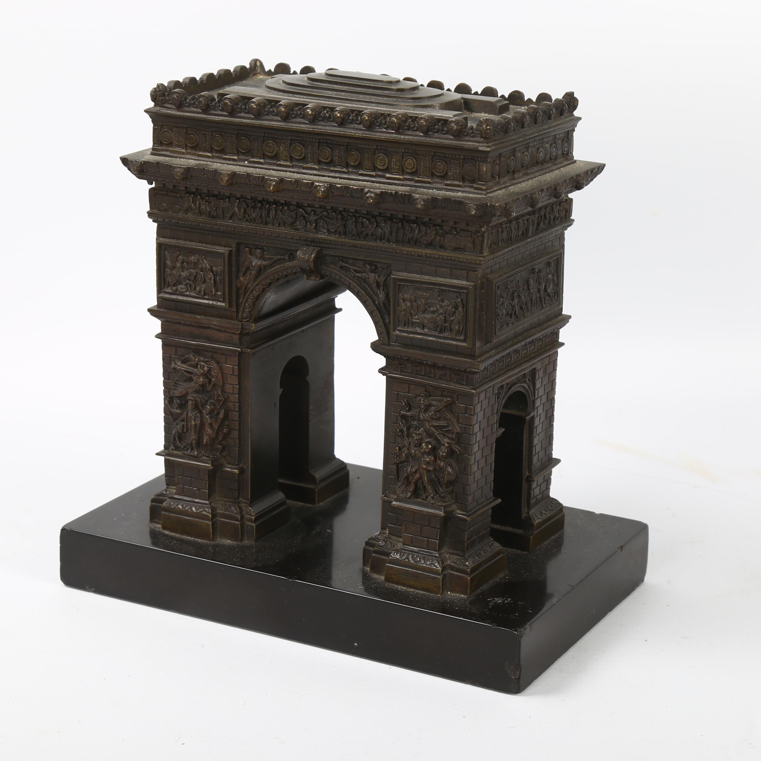 A 19th century Grand Tour French bronze model of the Arc De Triomphe, on slate base, height 20cm, - Image 2 of 6