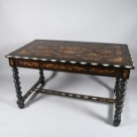 A 19th century Dutch marquetry centre table, rectangular form with bone inlaid edge, with