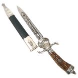 A German Eickhorn Solingen hunting knife, the blade etched with a stag hunting scene, deer's hoof