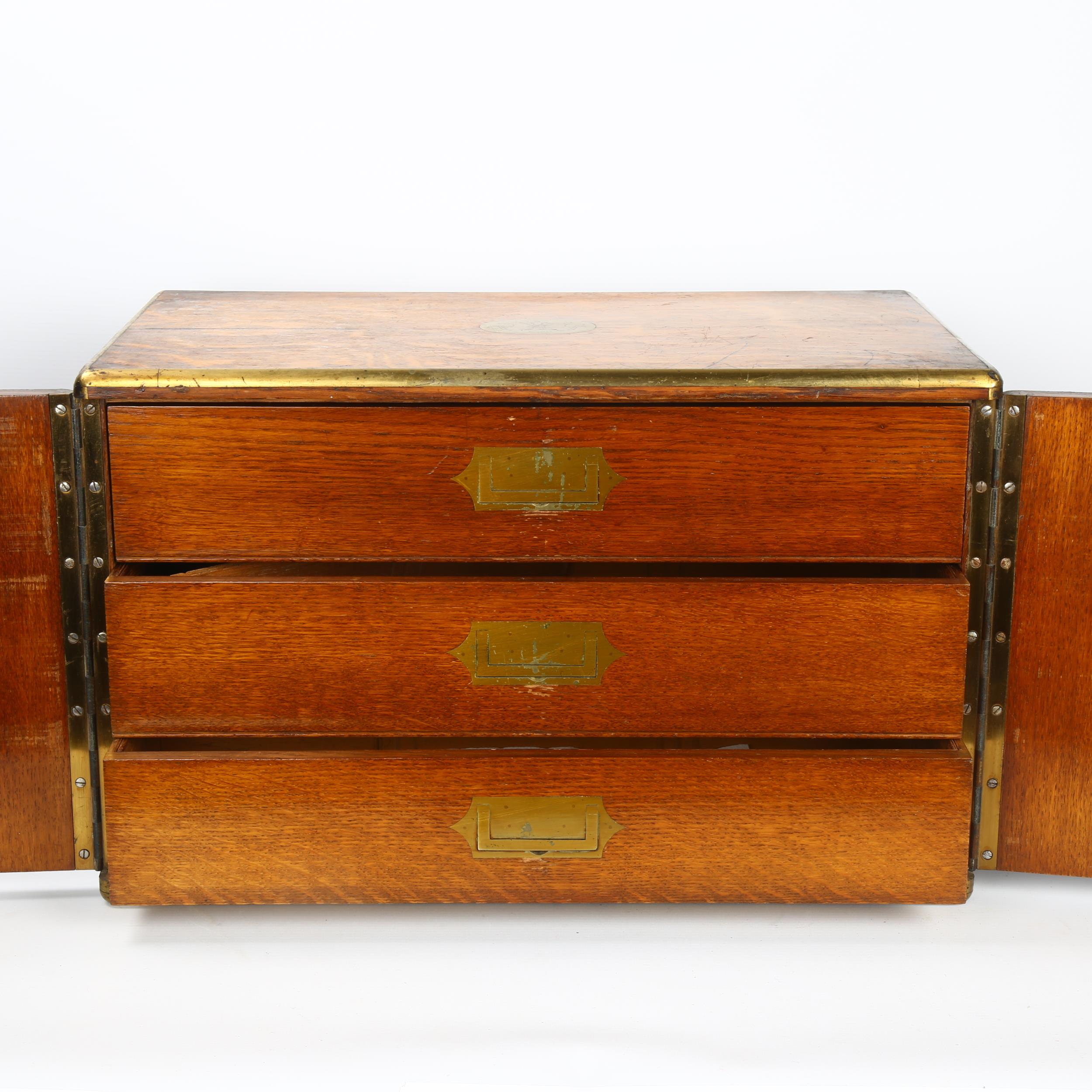 A Victorian brass-bound oak cabinet, with 2 front doors enclosing 3 inner drawers, width 47cm, depth - Image 5 of 6