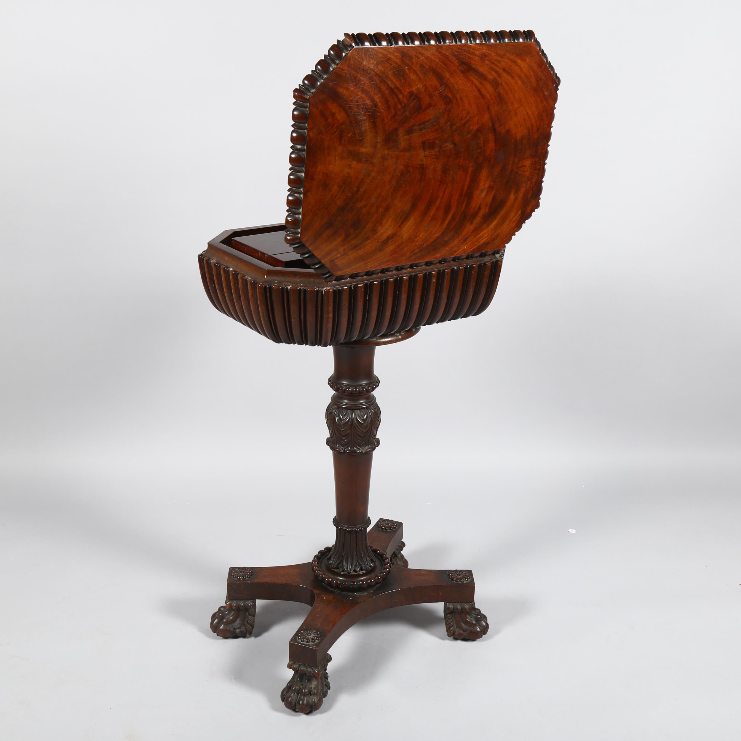 A William IV mahogany teapoy, on carved tulip centre column and lion paw feet, 47cm x 35cm, height - Image 6 of 6