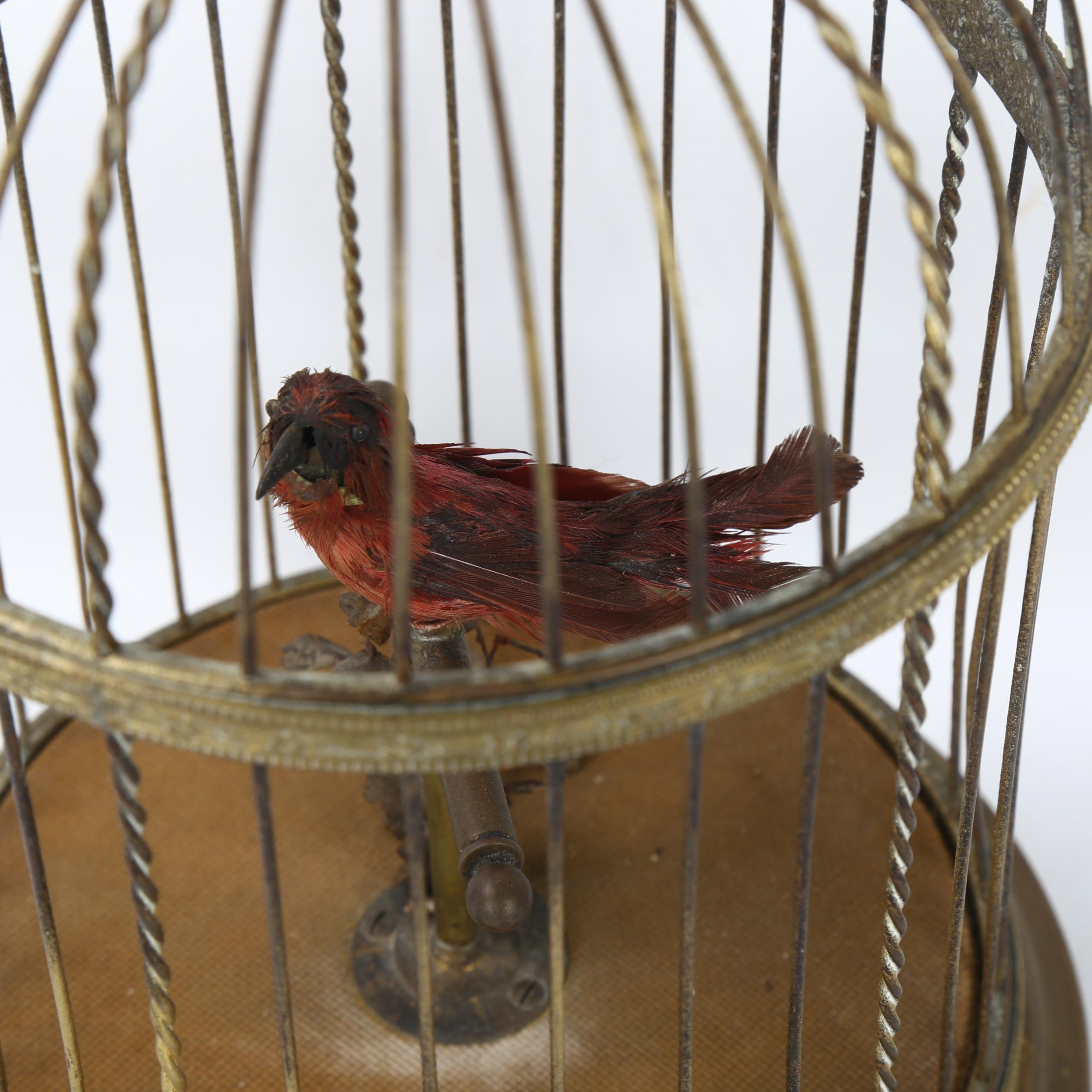 A clockwork bird-in-a-cage automaton, height excluding ring handle 28cm, working order Slightly - Image 2 of 3