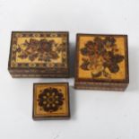 2 small 19th century Tunbridge Ware floral micro-mosaic boxes, 7cm x 7cm x 3.5cm, and 8cm x 6cm x