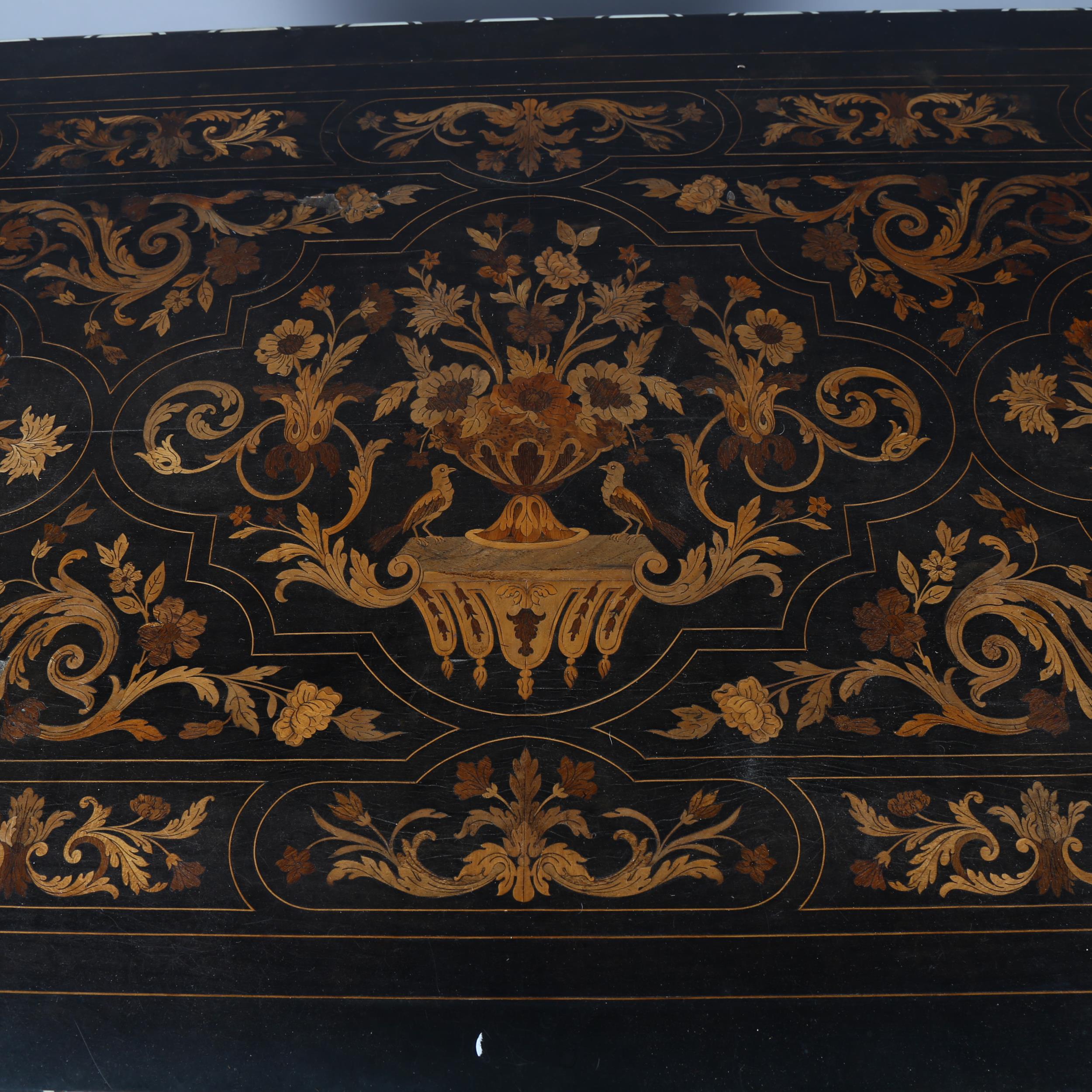 A 19th century Dutch marquetry centre table, rectangular form with bone inlaid edge, with - Image 3 of 10