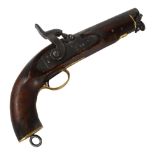 A Victorian percussion pistol, VR cypher, also inscribed Tower, brass mounts, overall length 28cm,