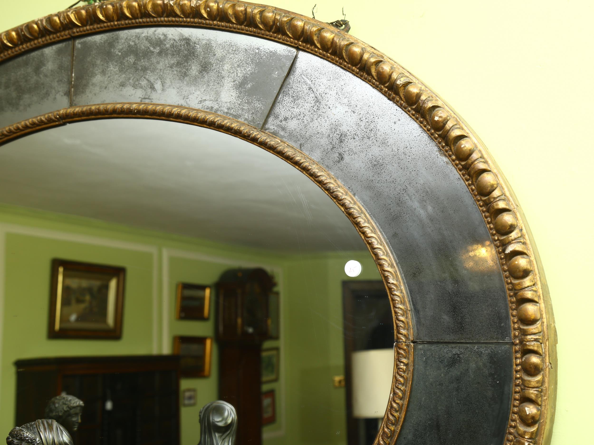 A large oval gilt-framed wall mirror, with inset oxidised mirrored surround, overall measurements - Image 4 of 8