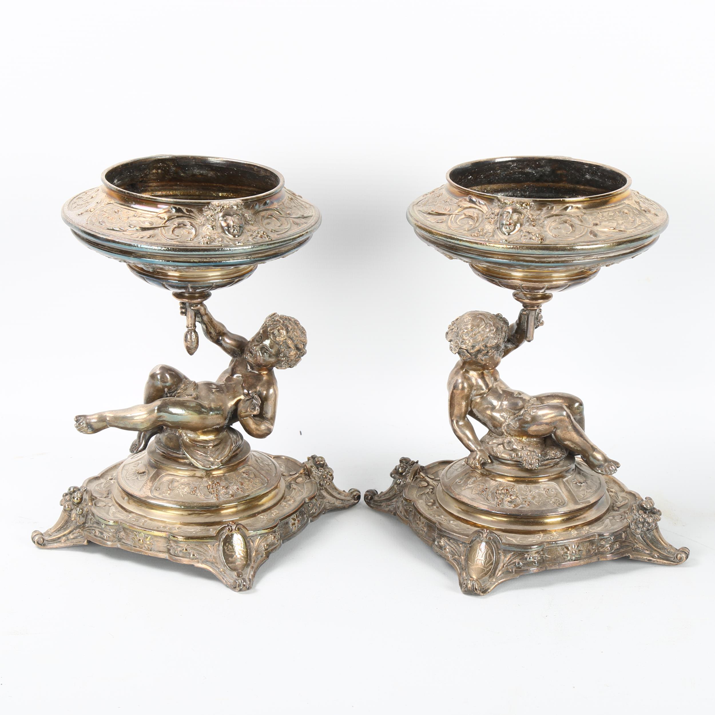 ELKINGTON & CO - a pair of 19th century silver plate table centres, circa 1883, Bacchanalian putti - Image 2 of 6