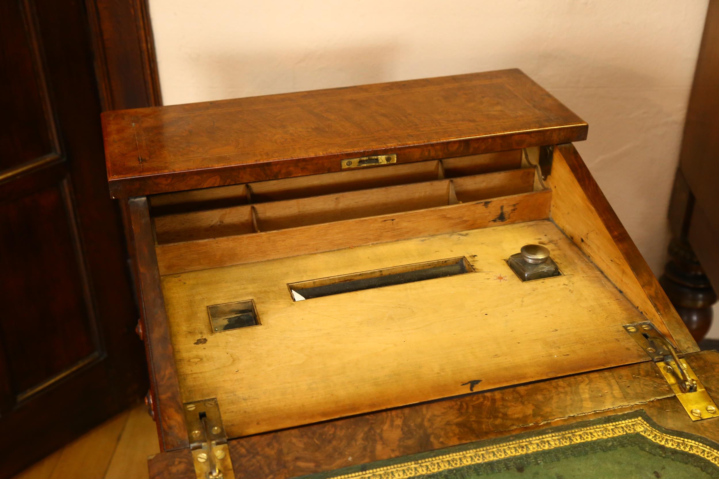 A Victorian burr-walnut Davenport, with slope front, hinged stationery rack backing, 4 side - Image 3 of 4