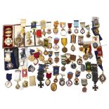 A large collection of enamelled Masonic regalia