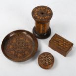 4 pieces of 19th century Tunbridge Ware, including a rosewood box with octagonal sides, height