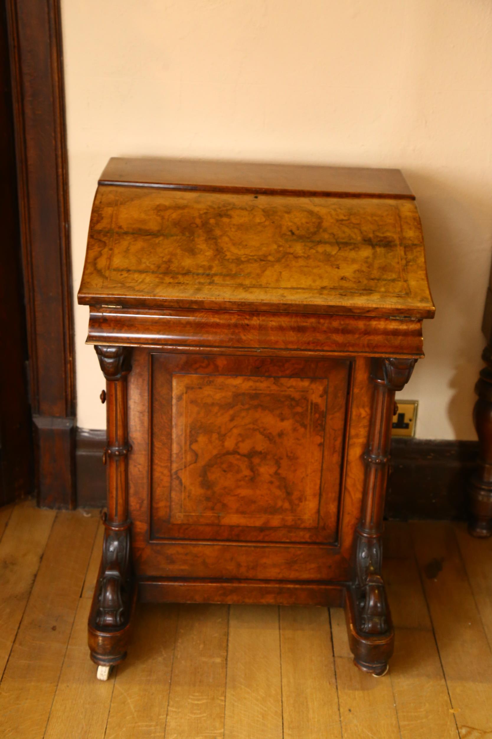 A Victorian burr-walnut Davenport, with slope front, hinged stationery rack backing, 4 side - Image 4 of 4