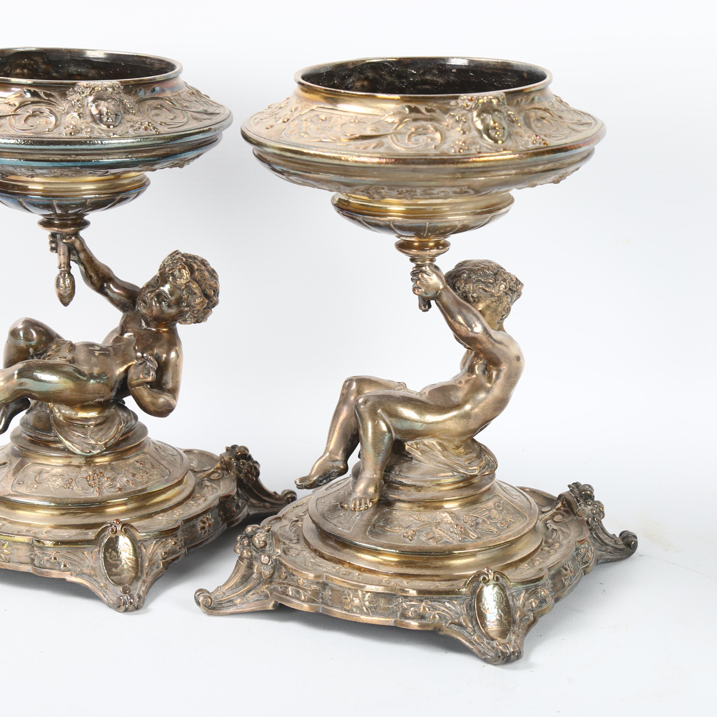 ELKINGTON & CO - a pair of 19th century silver plate table centres, circa 1883, Bacchanalian putti - Image 3 of 6