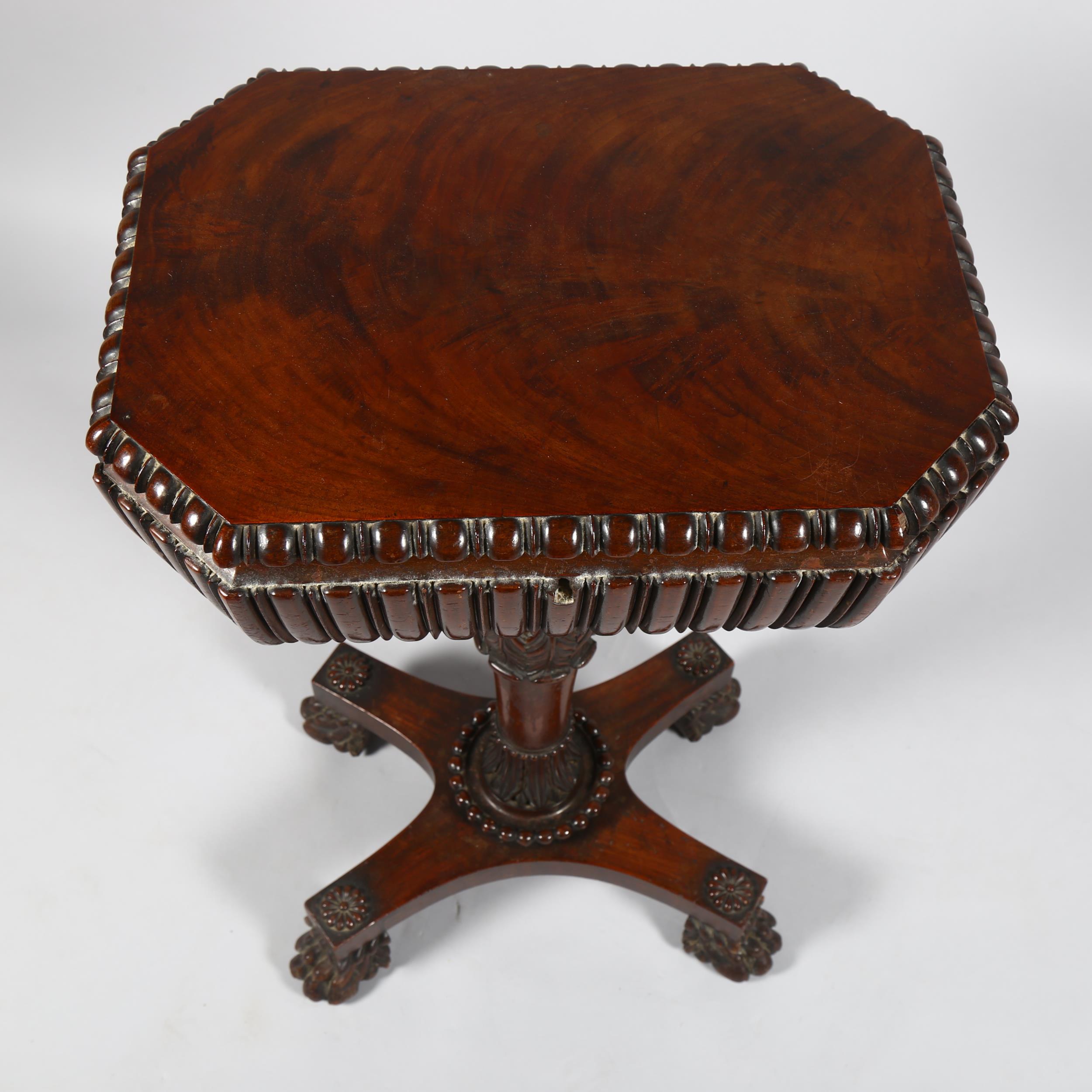 A William IV mahogany teapoy, on carved tulip centre column and lion paw feet, 47cm x 35cm, height - Image 4 of 6