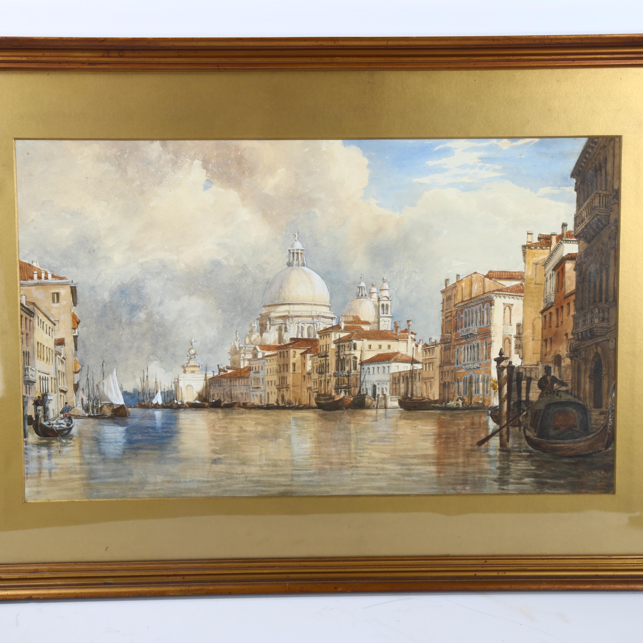 A 19th century watercolour, Venice canal scene, unsigned, framed, overall 47cm x 68cm Slight - Image 2 of 5