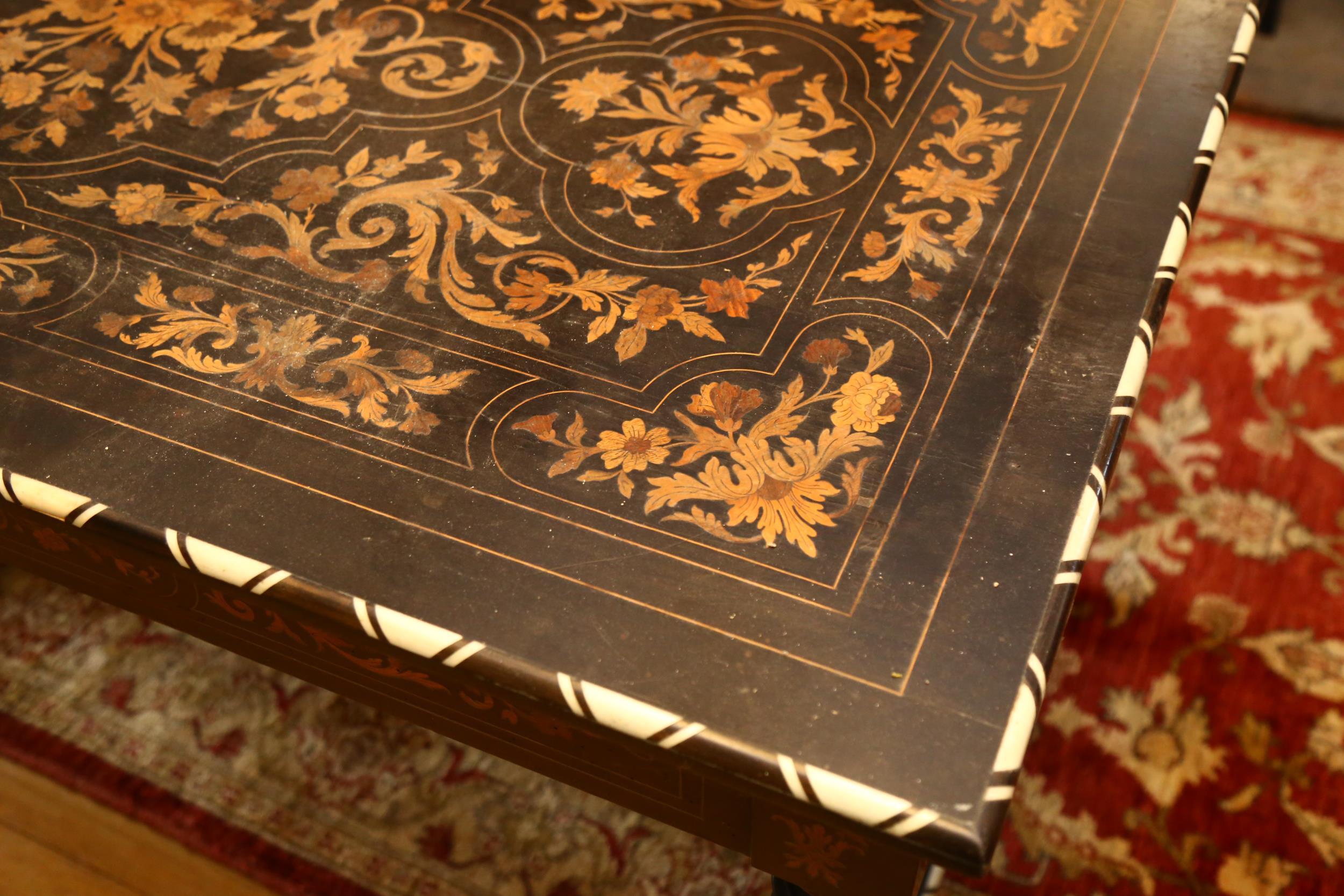 A 19th century Dutch marquetry centre table, rectangular form with bone inlaid edge, with - Image 10 of 10