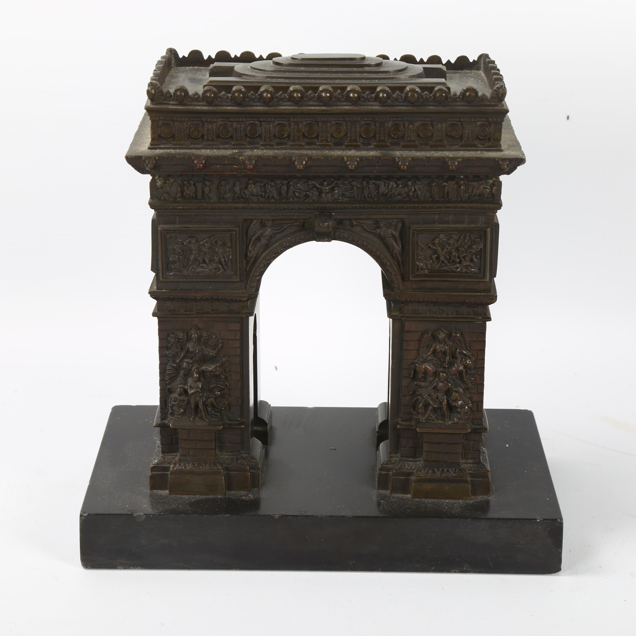 A 19th century Grand Tour French bronze model of the Arc De Triomphe, on slate base, height 20cm, - Image 3 of 6
