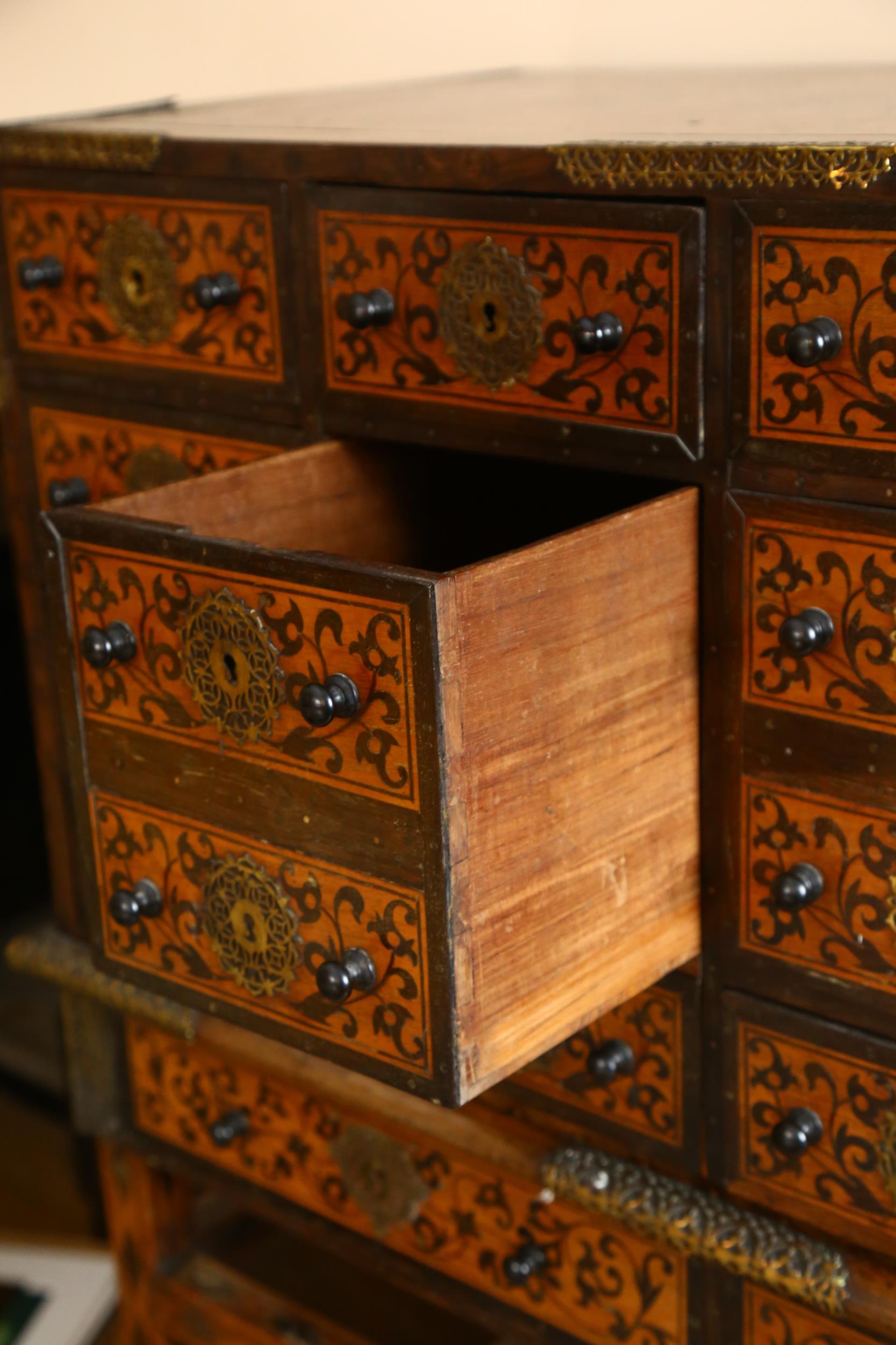 An Indo-Portuguese cabinet on stand (Contador), late 17th century, possibly Old Goa, brass-bound - Image 6 of 19