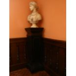 H Guirlandi, Spring, carved alabaster bust, signed on reverse, on a brass strung ebonised floor