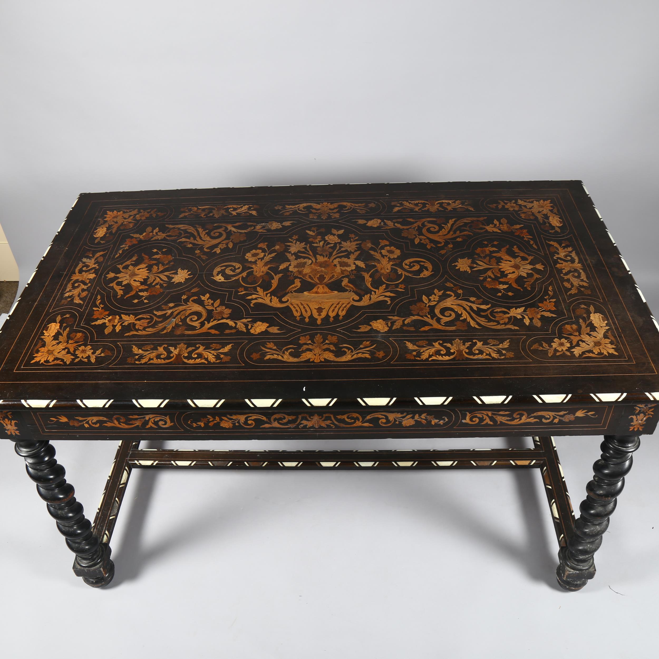 A 19th century Dutch marquetry centre table, rectangular form with bone inlaid edge, with - Image 2 of 10