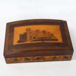 19th century Tunbridge Ware dome-top sewing box, the micro-mosaic lid depicting Eridge Castle,