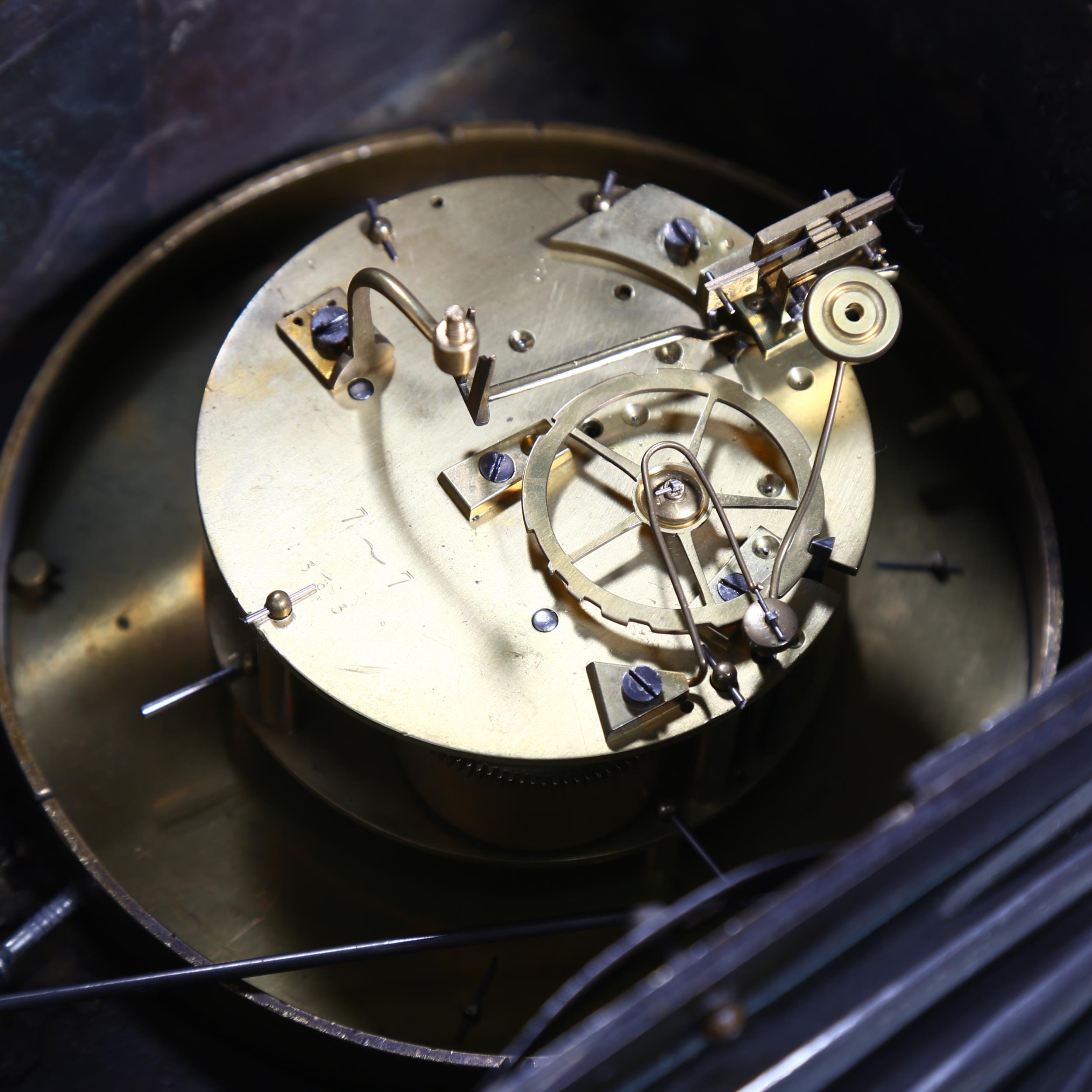 A 19th century French patinated bronze-cased 8-day mantel clock, surmounted by Classical temple - Image 5 of 6