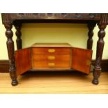 A Victorian brass-bound oak cabinet, with 2 front doors enclosing 3 inner drawers, width 47cm, depth