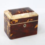 A 19th century tortoiseshell and mother-of-pearl tea caddy of small size, with 2 inner lids, 11cm