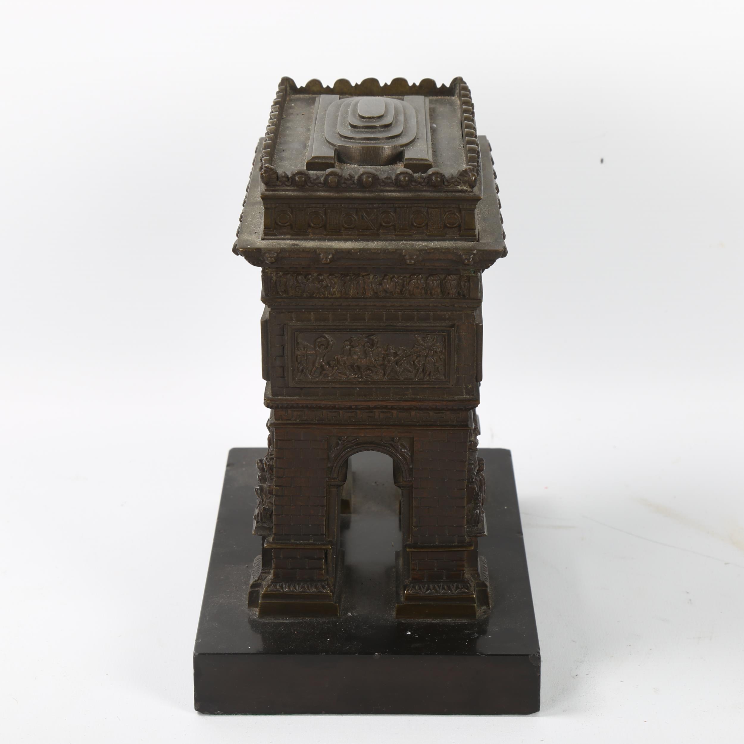 A 19th century Grand Tour French bronze model of the Arc De Triomphe, on slate base, height 20cm, - Image 4 of 6