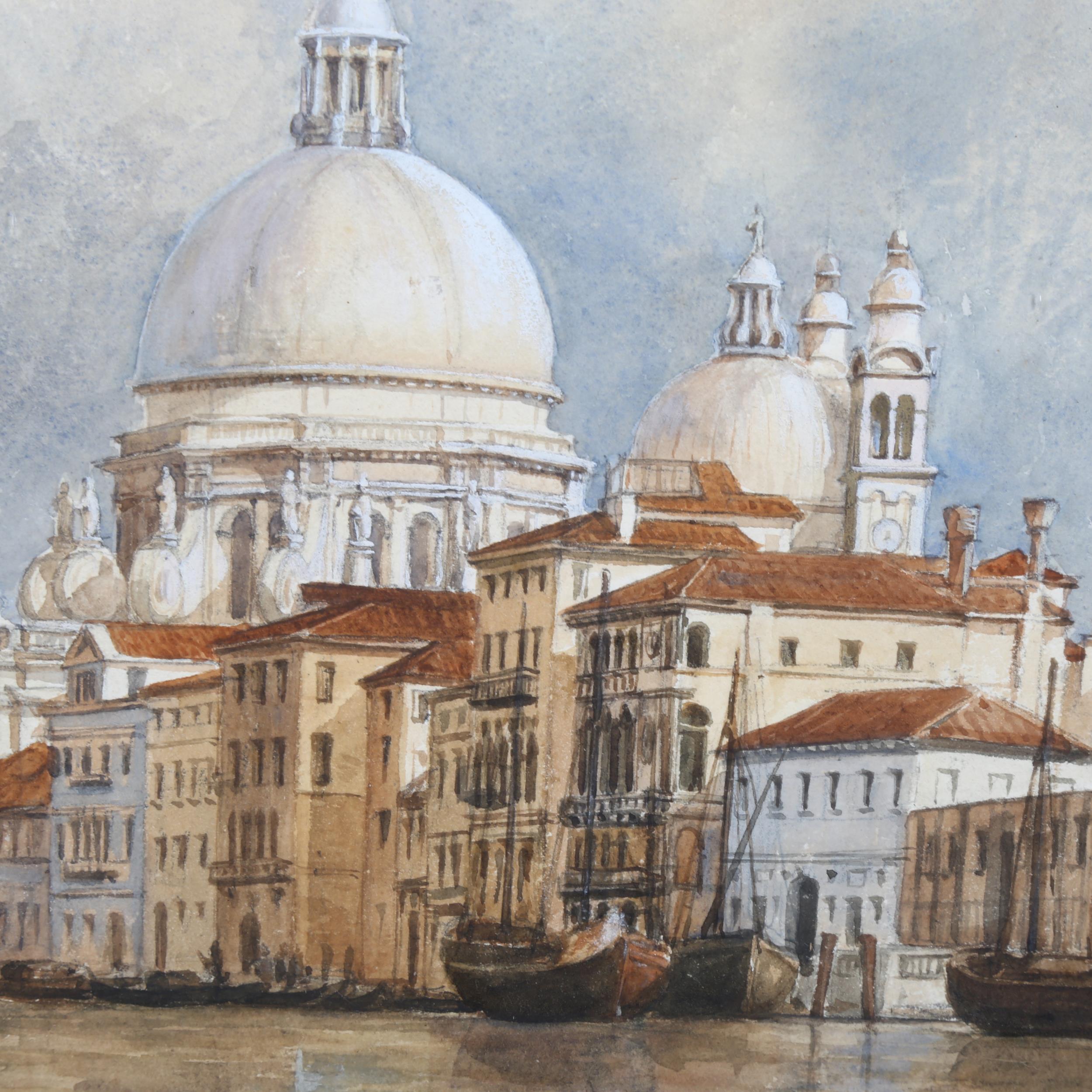 A 19th century watercolour, Venice canal scene, unsigned, framed, overall 47cm x 68cm Slight - Image 4 of 5