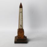 19th century Tunbridge Ware obelisk-shaped desk thermometer, height 19.5cm Several small areas of