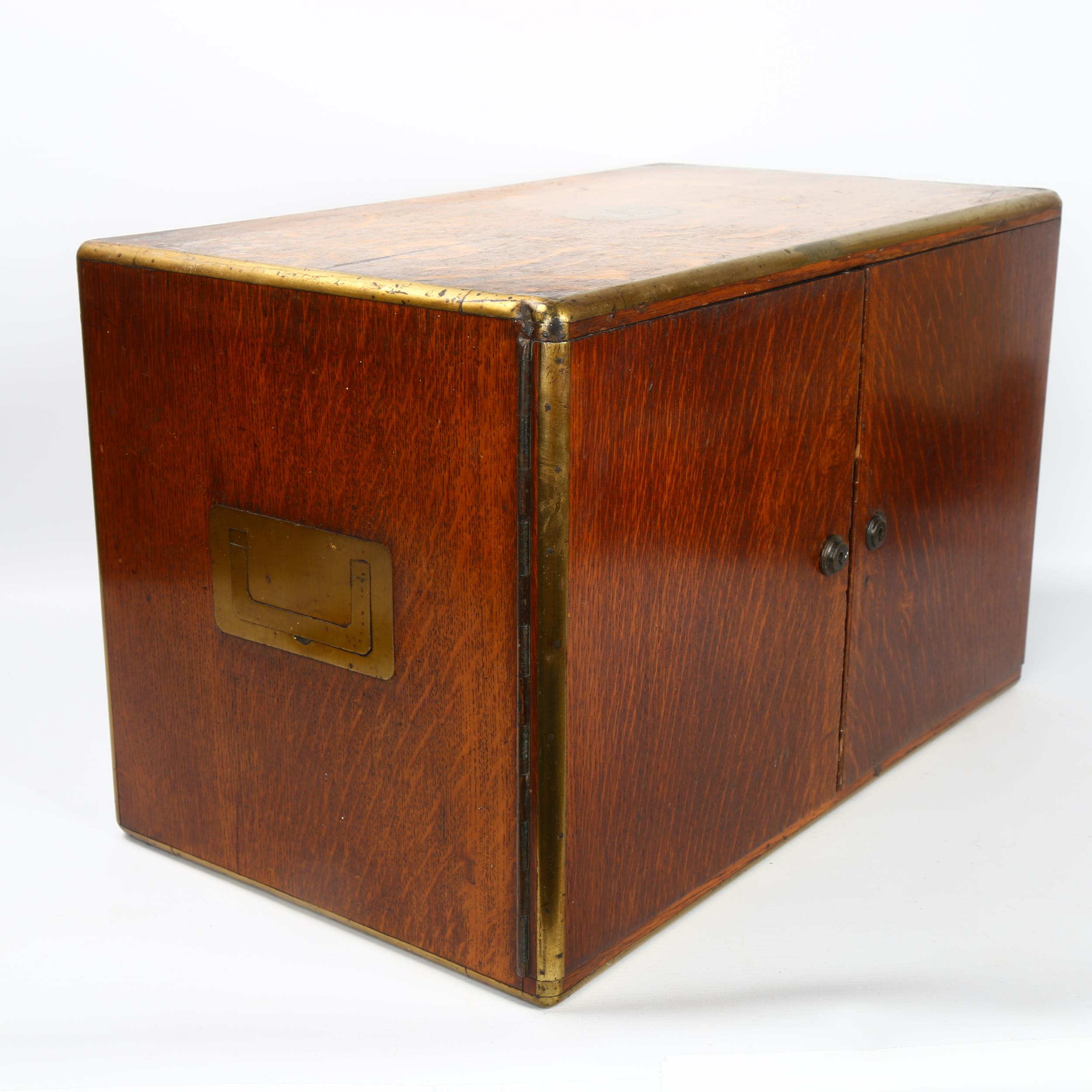 A Victorian brass-bound oak cabinet, with 2 front doors enclosing 3 inner drawers, width 47cm, depth - Image 6 of 6