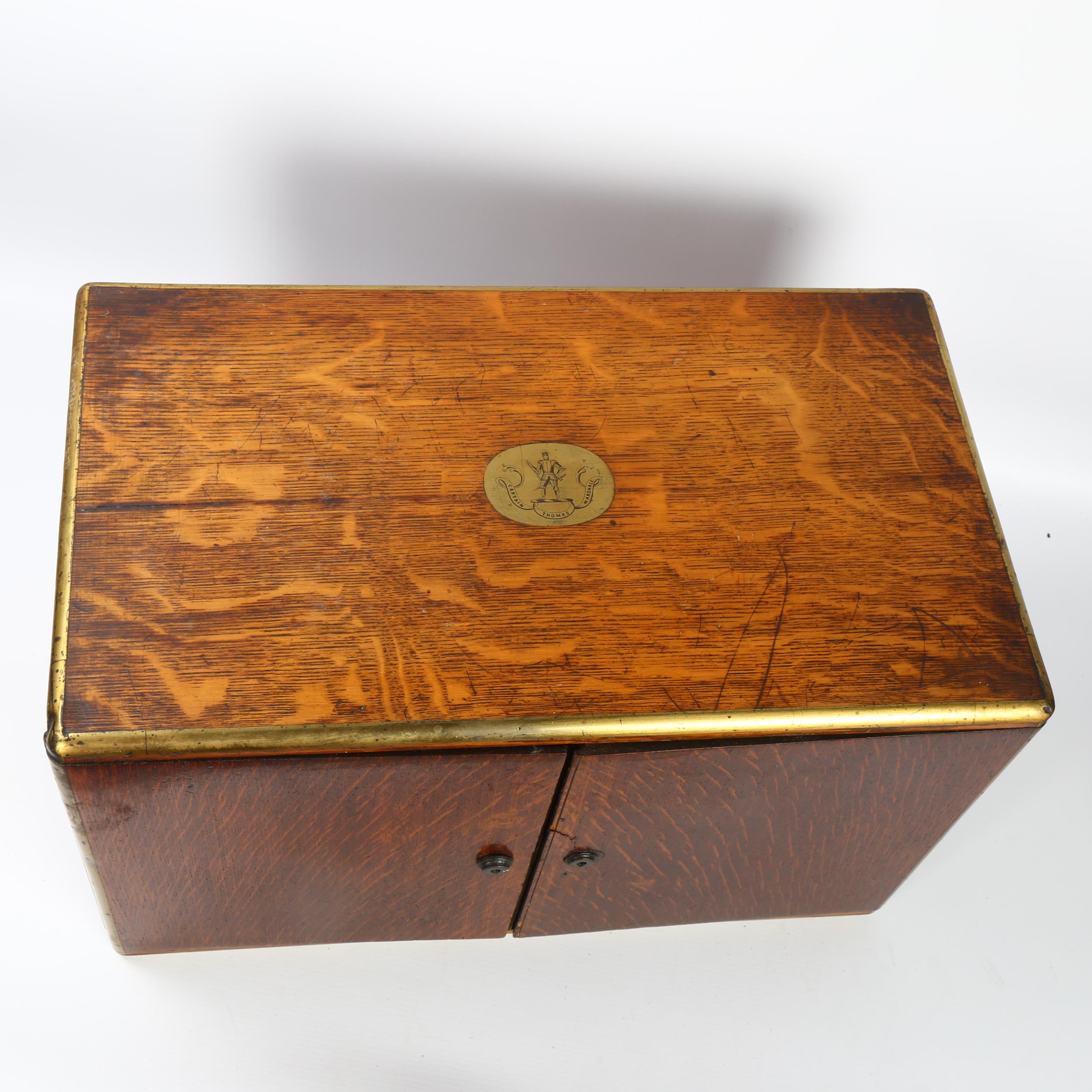 A Victorian brass-bound oak cabinet, with 2 front doors enclosing 3 inner drawers, width 47cm, depth - Image 3 of 6