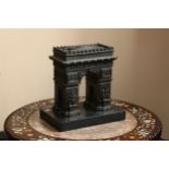 A 19th century Grand Tour French bronze model of the Arc De Triomphe, on slate base, height 20cm,