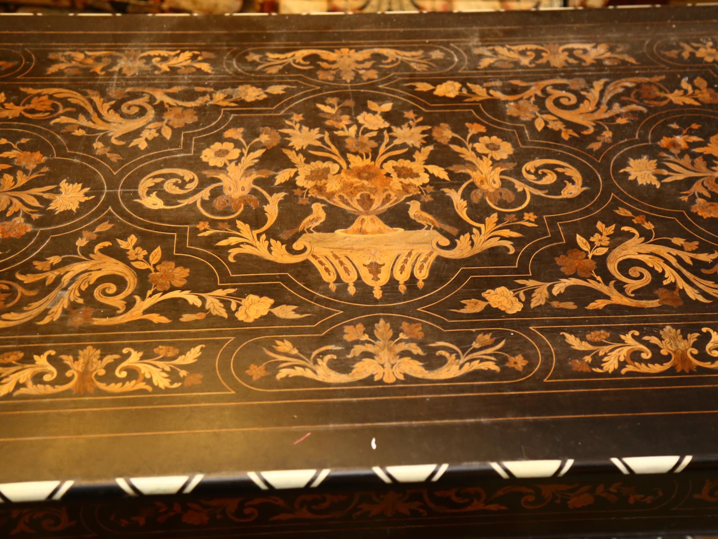 A 19th century Dutch marquetry centre table, rectangular form with bone inlaid edge, with - Image 8 of 10