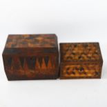 2 x 19th century Tunbridge Ware boxes, comprising a cube parquetry inlaid stationery box with