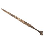 ANTIQUITIES - a rare Iron Age sword with mask decorated pommel, length 68cm