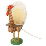 Gerard Rigot (b.1929), France, a hand carved wooden Cockeral lamp with perspex tail fan and metal