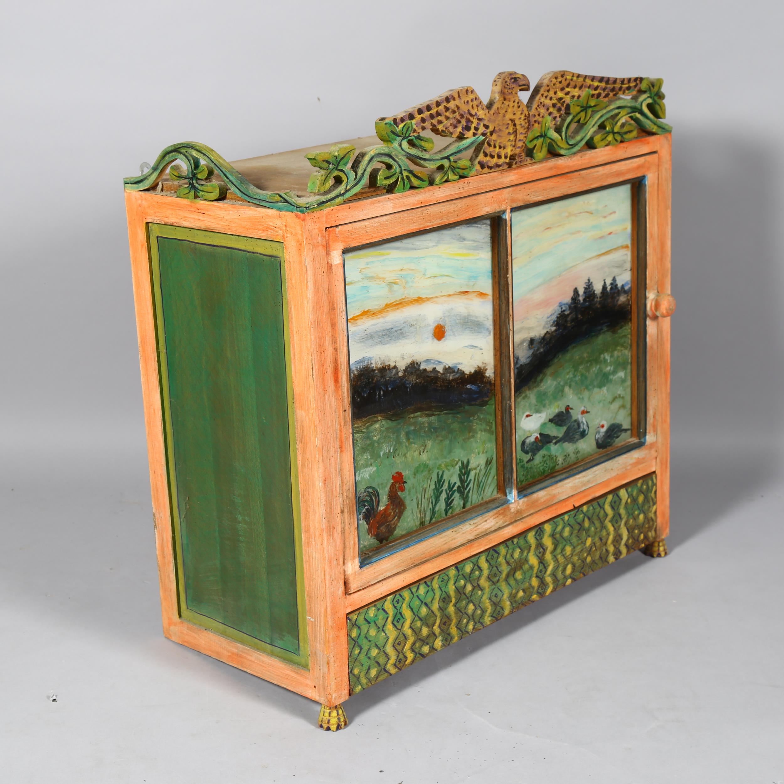 Gerard Rigot (b.1929), France, a wall hanging painted wood/plywood cabinet, with reverse painted - Image 3 of 3