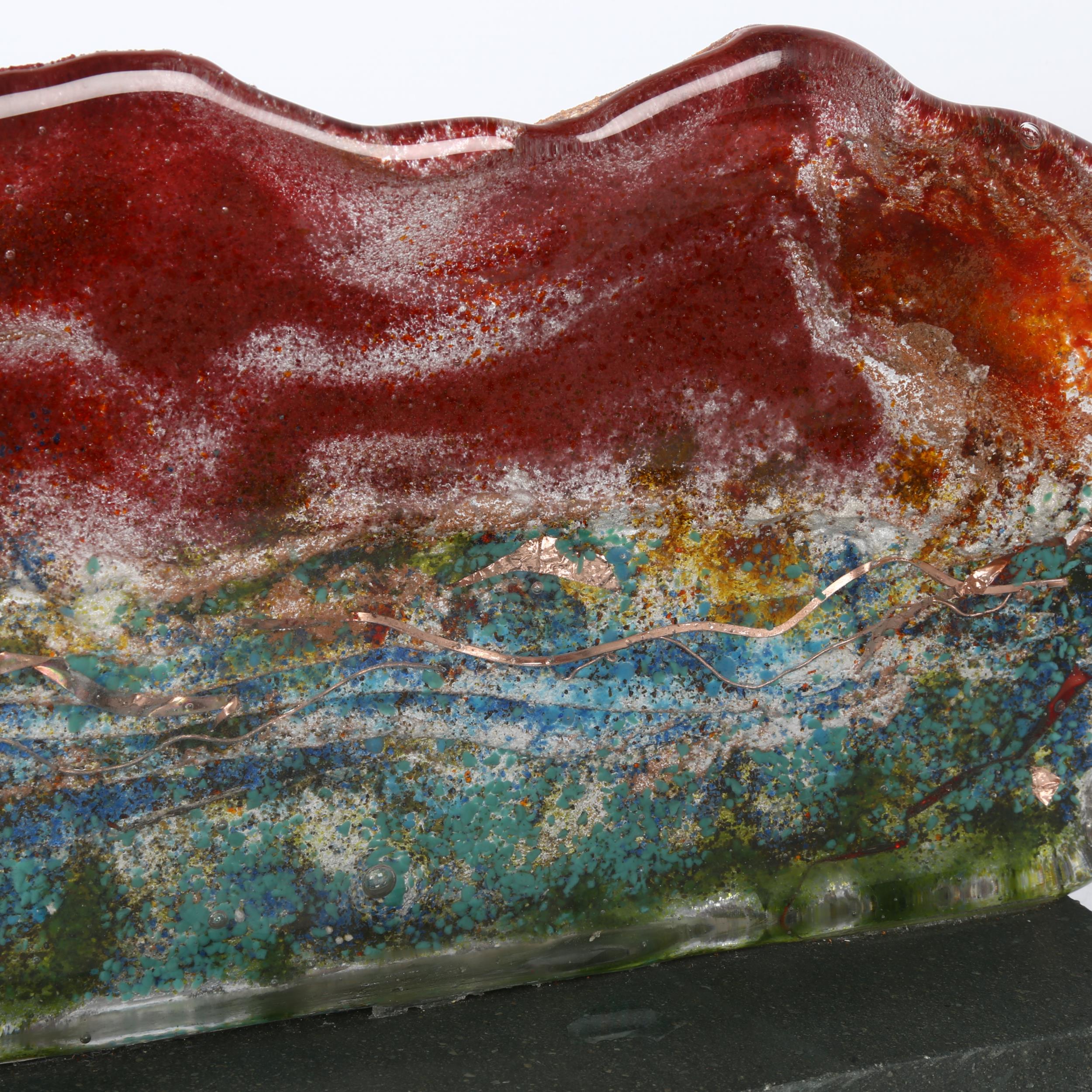 A contemporary multi-colour glass abstract sculpture on slate base, unsigned, sculpture length 26cm, - Image 3 of 3