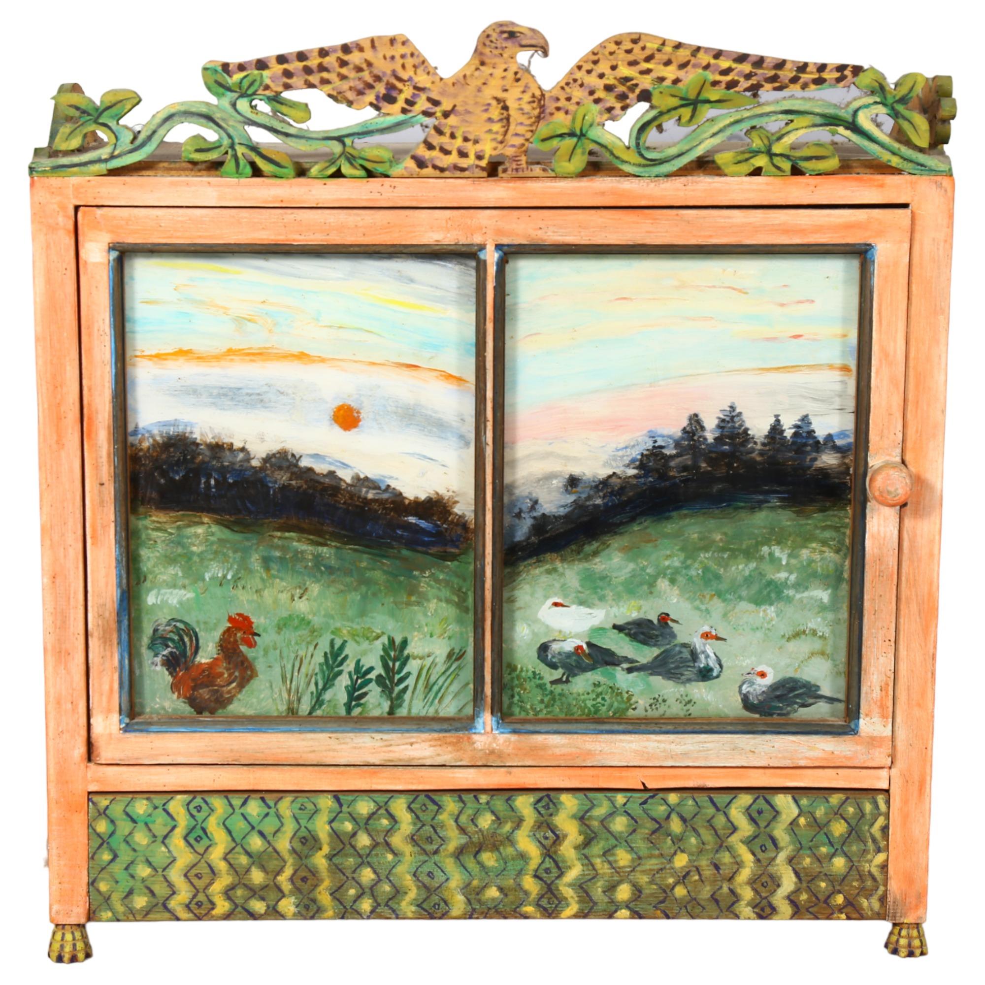 Gerard Rigot (b.1929), France, a wall hanging painted wood/plywood cabinet, with reverse painted