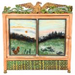 Gerard Rigot (b.1929), France, a wall hanging painted wood/plywood cabinet, with reverse painted