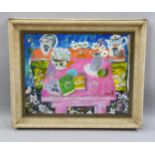 Contemporary oil on board, modernist still life, unsigned, 34cm x 45cm, framed Good condition